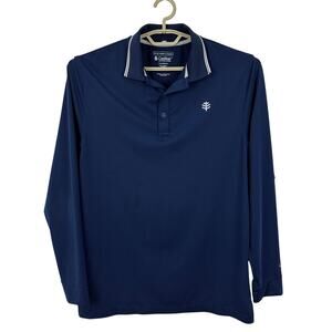 Coolibar Erodym Long sleeve Golf Polo Blue Medium UPF 50 outdoor *spot stain